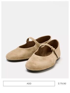 Zara Suede Mary Jane Flats in Tan